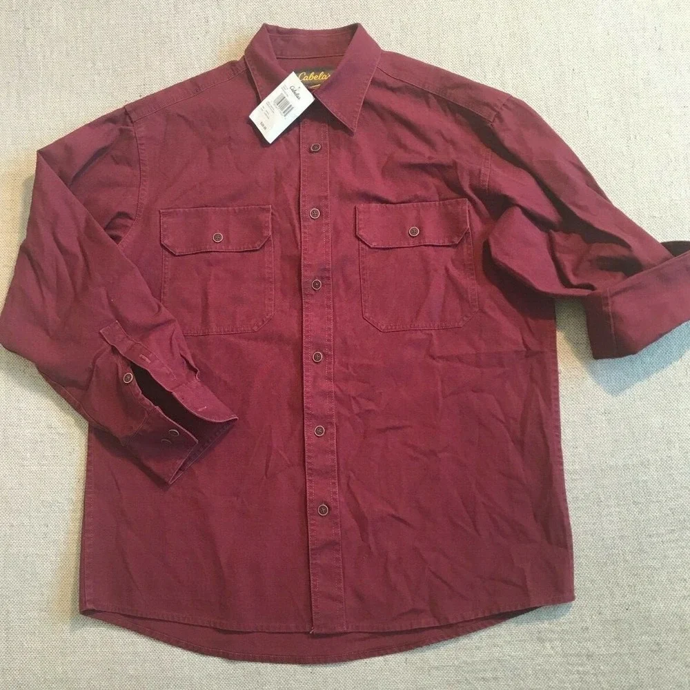 Cabela's Men's Shirt Medium Cordovan Adjustable Sleeve Shirt Burgundy #1650